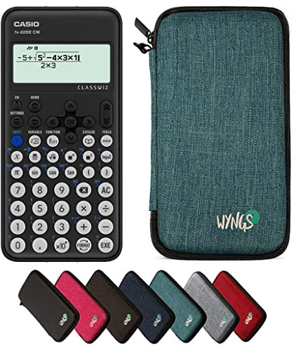 Casio fx-82DE CW ClassWiz inkl. WYNGS Schutztasche Türkis - Wissenschaftlicher Taschenrechner - Basic Set