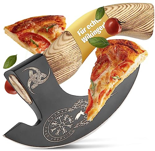 ECKWIN - Pizza Axt Wikinger Mit Lederschutz - Pizzamesser Für Echte Nordmänner - Pizzaschneider Perfekt Als Deko - Wiegemesser, Beil