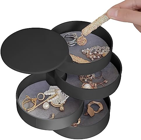 HENGBIRD Scatola Portagioie per Ragazze, Portagioie, Organizer per Gioielli, Scatola per Gioielli Rotante a 4 Livelli, Fodera in Velluto, Scatola per Anelli, Orecchini, Collane e Orologi