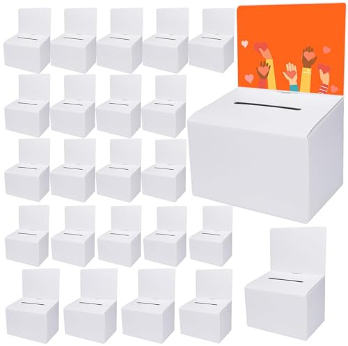 GRAWUN 24 Pack Cardboard Ballot Box with Slot, White Glossy Raffle Boxes 6.5x4.5x4.5Inch, Suggestion Boxes with Removable Slot, Donation Boxes for Fundraising,Collecting Card and Voting Contest