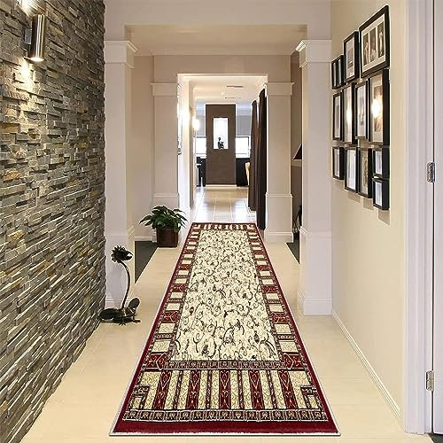 YANHONG Handwebteppich Läufer Teppich 120 x 450 cm Benutzerdefinierte Länge Flurteppich - Küchenläufer - Wohnzimmer mit rutschfestem Gelrücken für Esszimmer, Küche, läufer Flur, Rot A