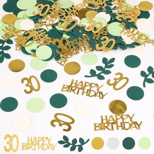 200 Stück Konfetti für Geburtstag - Grün & Gold, Happy Birthday Streudeko für 30. Geburtstag Party