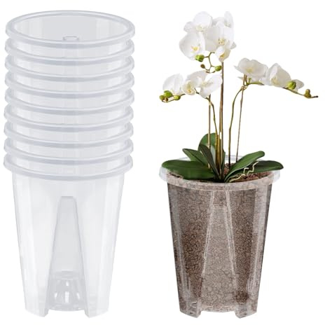 10 Pièces Pot Transparent Orchidée, Pottes D'OrchidéEs en Plastique, Pot Orchidee avec Trous Et Plateaux De Drainage Orchidée, Pot de Fleurs Plastique pour Orchidée, Jardin, Balcon, Extérieur (10cm)