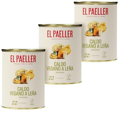 EL PAELLER - Caldo de Verduras | 100% Vegano | Cocinado a Leña Con Ingredientes 100% Naturales | Certificado Vegan Food | Ideal para Paellas y Arroces | Pack de 3uds, 3 Litros | Sin Conservantes