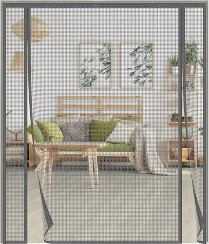 Fliegengitter Tür Magnet,140x215cm Fiberglas Fliegengittertür Balkontür ohne Bohren Insektenschutz Balkontür Doppeltür Fliegengitter Terrassentür Ideal für Schiebetür Balkontür，Grau