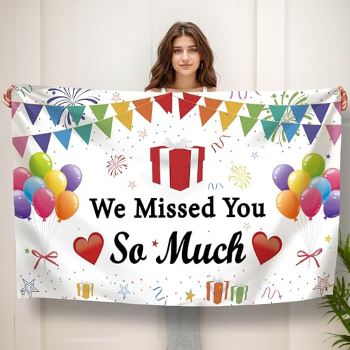 Koliphy Decoración de Bienvenida a Casa, Pancarta Te Hemos Echado Mucho de Menos, Pancarta de Bienvenida de Vuelta para Vuelta a la Escuela, Regreso Familiar, Decoración de Celebraciones Familiares