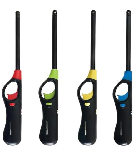 ANGIX 4 x BBQ Lighters Long Reach Multipack Refillable Safety Fire Lighter for Kitchen, Barbecue, Camping, Cooking, Fireworks, Gas Lighters for Cookers & Candles, Lighters for Fires