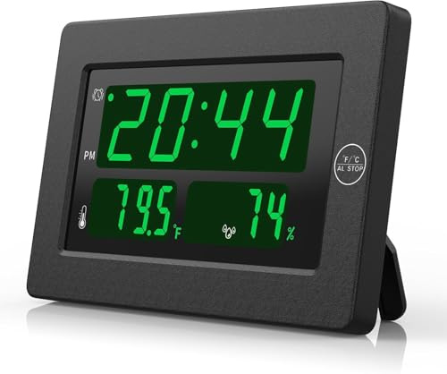 KWANWA Multifunktionsuhr Digitaler Wecker & Wanduhr – Batteriebetrieben mit Temperatur-/Luftfeuchtigkeits-Anzeige, 3 Helligkeitsstufen, 12/24h –Tischuhr für Nachttisch, Schreibtisch & Schlafzimmer