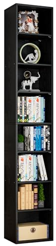 IRONCK Bücherregal Schwarz, Schmales Regal, 8-stöckiges 23.6 x 30 x 180cm | Würfelregal mit 8 Ebenen, Aufbewahrungsregal, Präsentationsregal, offenes Regal, für Wohnzimmer Home Office Schlafzimmer
