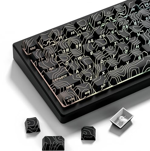 dagaladoo Double Shot PBT Keyboard keycaps Set,Black Topographic,Shine Through Custom keycap,Side Printed keycaps dye sub,Cherry Profile keycap for TKL US Layout Mechanical Keyboard(134keys)
