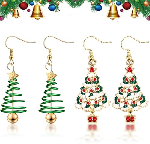 2 Paare Ohrringe Weihnachten, Weihnachtsohrringe Damen, Weihnachts Ohrringe, Weihnachtsschmuck Damen - Weihnachtsbaum Designs, Perfekte Weihnachtsgeschenke Für Frauen & Mädchen