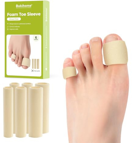Bukihome Tubi tagliabili per dita dei piedi, protezioni in schiuma per calli, calli, vesciche, fodera in gel traspirante, protezioni per dita dei piedi, sollievo dal dolore alla pressione delle dita,