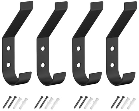 peiqiup Crochets à Manteau (4 Pièces), Métal Porte Manteau Mural Noir, Crochets Muraux Modernes, Pour porte Entrée Chambre Salle de Bain Multi-Usages Patères Vis con Inclus, Noir