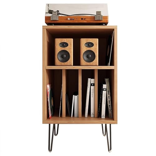 Mobile Hifi Mensola Portaoggetti per Supporti Multimediali Pesanti, Supporto per TV/console di Gioco, Supporto per Home Theater, Soggiorno, Ufficio, Mobiletto per Giradischi In Legno con Foro(Natural)