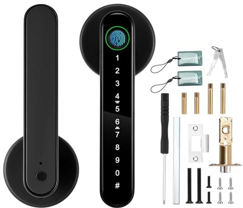Smart Door Lock, Fingerprint Door Lock, 4-in-1 Lock Door Handle Biometric Keyless Entry Bluetooth APP Control Door Lock with USB Charging, Suitable for Home Bedroom Hotel Office Apartment