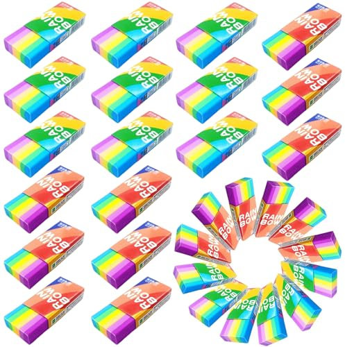 Binnan 30pcs Gommes Couleur Arc-en-Ciel,Gomme à Effacer 2B Gommes en Plastique Gomme Douce,Gomme Arc en Ciel,Gomme pour Enfant,Gomme à Crayons pour Écoles,Croquis,Peintures