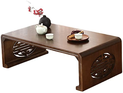 Table de baie vitrée chinoise en bois massif Guoxue - Table de balcon simple - Petite table basse - Table de piano - Noyer - Taille 1 : 50/40 x 30 cm