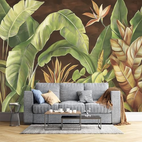 JEDTAKCT Papier Peint Feuilles De Bananier Vertes 300X210Cm Photo Mural Forêt Tropicale Porte Mural Décoration Bureau Wallpaper Papier Peint Mural Salon Papier Peint Panoramique Tapisserie Photo