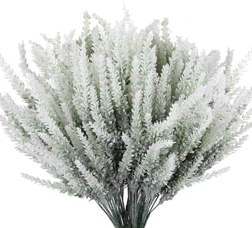 ZYEKIU 12 Stück Künstliche Blumen, Lavendel Deko Simulation, UV-Beständige Kunstblumen Wie Echt, Lavendel Künstlich Künstliche, Künstliche Balkonpflanzen für Heimdekoration Garten Hochzeit (Weiß)