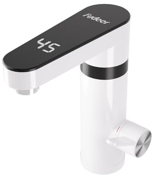 Fudeer 3.3kW elektrischer Durchlauf-Warmwasserhahn für Bad,230V,120°drehbar | Sofort warmes Wasser,einfacher Einbau,Digitaldisplay,ABS-Gehäuse,vielseitig, rostfrei,robust,pflegeleicht