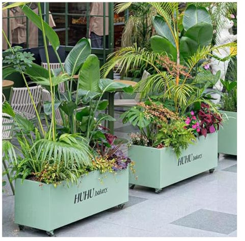 Macetero Rectangular Alto y Moderno, bancal Elevado de Metal con Ruedas, para Plantas y Flores Altas, bancal de Cultivo Vertical para Hierbas, para Uso Comercial y residencial.(Verde,80x30x40cm)