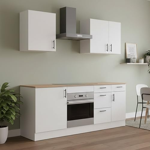 Dmora - Komplette Küche Carona, Moderne Küchenkomposition, Modular Set für Küche, Funktionelle Küchenlösung, Weiß und Eiche
