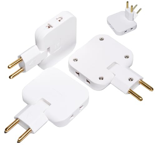 Multiprise Plate Derriere Meuble avec 3 Prises, Plates murales à 3 Prises avec tête rotative à 180°, Multiprise Extra Plate, Murale avec Adaptateur EU-US, Prise Multiple 16A/250V
