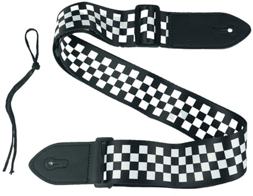 FIBOUND 1 Sangle de Guitare Sécurisée - Bande Nylon Réglable pour Guitares Acoustiques/Classiques/Électriques - Motif Damier Personnalisable pour Musicien (Adulte & Enfant)