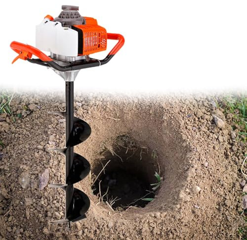 GESAIDES Tarière 52 CC avec Forets, Pelle à Essence à 2 Temps, pour Vergers, Fermes, Jardins et Plantes,4cm(1.6in)