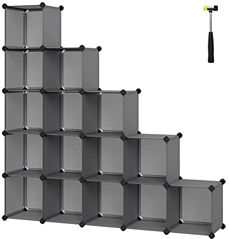 XFZJCHAP 16-Kube-Aufbewahrungseinheit, Schuhregal, DIY-Regalsystem, stapelbare Würfel, PP-Kunststoffregal, Garderobe, Schrankteiler, für Schlafzimmer, Büro, 31 x 123 x 123 cm, grau LPC442G01