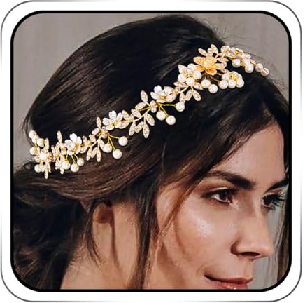 IYOU Kristall Braut Haarkranz mit Ranken für Hochzeit Blatt Gold Kopfschmuck Perle Blume Gast Brautjungfer Haarschmuck für Damen