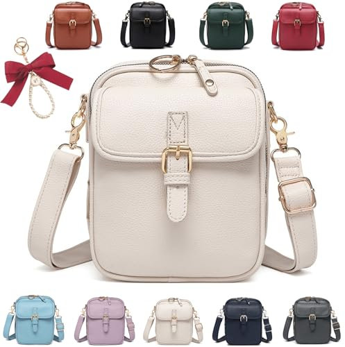 HAXQL Diebstahlsichere Crossbody Tasche Damen, 2025 Vintage Urvashi Breitem Schultergurt Leder Bag Zum Umhängen mit 10 RFID-Kartenfächern (Weiß)