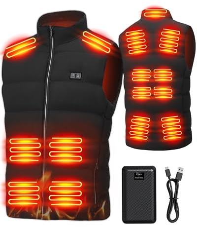 SSLKJD Gilet chauffant d'extérieur pour homme : gilet chauffant USB léger avec bloc de piles, gilet électrique d'hiver lavable, 15 zones de chauffage, veste chauffante chaude pour randonnée, ski