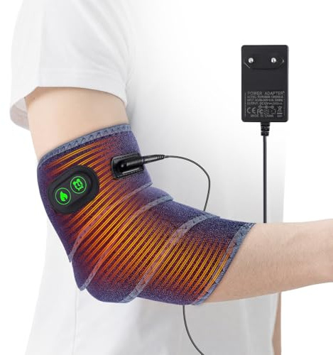 Heated Elbow Brace with 4 Heat Levels, 3 Timing Settings, Electric Elbow Heating Pad for Tennis Golfers Elbow Support
