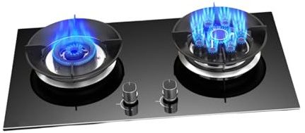 Portable Double Burner Stove,Tempered Glass With Flameout Protection,Pure Copper Fire Cover Stove,5.2kw for Home Restaurant and Outdoor(LPG)