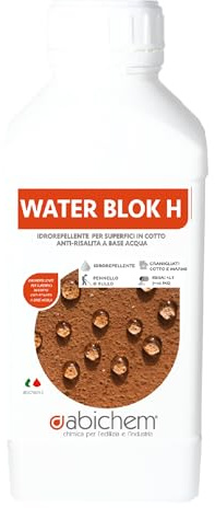 Abichem WATER BLOCK H 1 L – Idrorepellente Naturale a Base Acqua per Cotto | Pietra e Cemento – Protegge dalla Pioggia, Blocca i Sali e Previene Muffe – Aspetto Naturale, Alta Traspirabilità