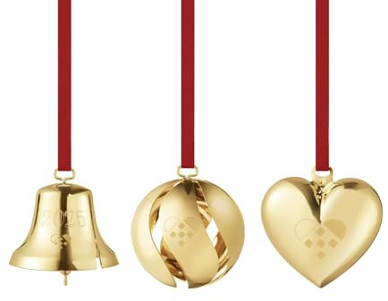 Georg Jensen Weihnachtsschmuck 2025 Geschenk-Set Herz, Glocke & Kugel Vergoldet