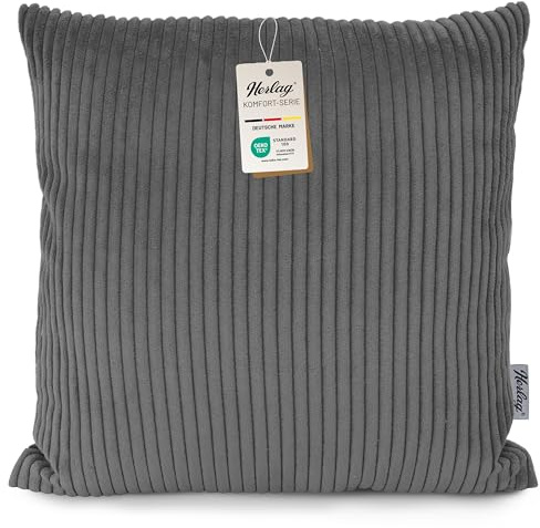 Herlag Dekokissen Ella 40x40cm Cord – Sofakissen mit Füllung und Bezug, dekoratives Kordkissen, Oeko-Tex 100 Zertifiziert, Kissenhülle waschbar bis 40°C, Grau