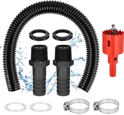 JOYHAVEN Regentonnen Verbindungsset,Regentonnen Verbinder 1 Zoll mit Schlauch 100 cm,Regentonnen Anschluss Set,Regenfass Verbinder,Regentonne Verbindung Set für Regenwasser Tonnen