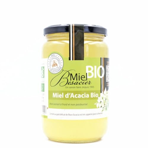 MIEL BESACIER - Miel Bio d'Acacia, Douceur Naturelle Texture Liquide Fine, Pot 1kg - Lot De 2