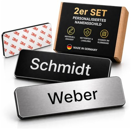 Personalisiertes Namensschild selbstklebend 1/2er Set – Klingelschild & Türschild mit Gravur – Namensschild Briefkasten & Haustür wetterfest – Türschild personalisiert ohne Bohren (2)