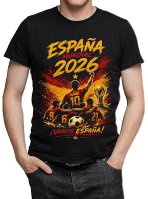Los Eventos de la Tata. Camiseta España Mundial 2026 Unisex 100% Algodón | Camiseta Futbol Retro Hombre y Mujer | Diseño Fan España | Tallas XS a 5XL