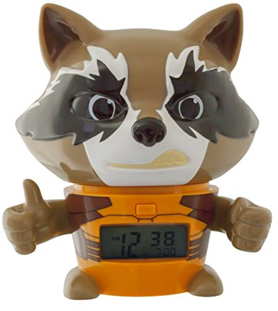 BulbBotz 2021357 Marvel Guardians of the Galaxy 2 Rocket Raccoon Kinder-Wecker mit Nachtlicht und typischem Geräusch , braun/orange, Kunststoff , 14 cm hoch , LCD-Display , Junge/ Mädchen , offiziell
