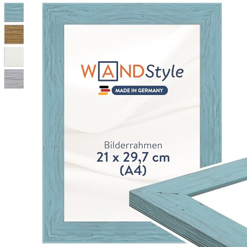 WANDStyle Bilderrahmen A4 Blau, DIN A3 Bilderrahmen Holz 21x30 cm | Hochwertiger Holzbilderrahmen, Posterrahmen zum Aufhängen, Rahmen 21x30 cm, Fotorahmen H750 - Made in Germany