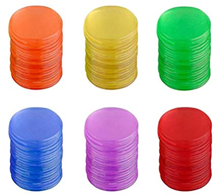 Toyvian Lot de 120 marqueurs de jetons de bingo en plastique pour cartes de jeu de bingo 19 mm (bleu + rouge + jaune + vert + violet + orange 20 pièces)