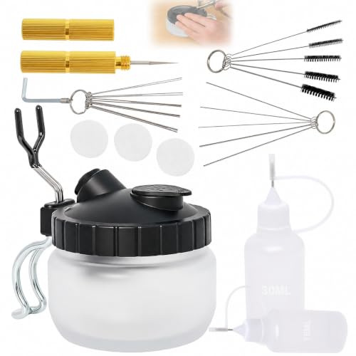 Airbrush Reinigungsset Komplett mit Reinigungsbehälter, Bürsten, Nadeln