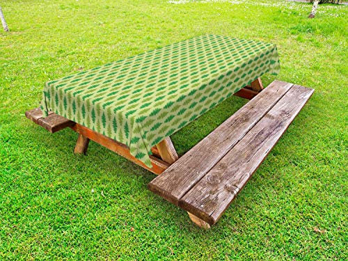 ABAKUHAUS Wald Outdoor-Tischdecke, Repetitive Botanik Farn Bäume, dekorative waschbare Picknick-Tischdecke, 145 x 265 cm, Green Apple Grün