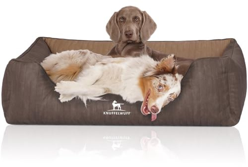 Knuffelwuff Orthopädisches Hundebett Outlander aus Laser-gestepptem Kunstleder XXL 120 x 85cm Coffee/Braun - Abnehmbarer Bezug - leicht zu reinigen - für große, mittelgroße und kleine Hunde