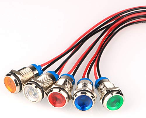 Gebildet 5pcs 10mm AC/DC 12-24V LED Metal Indicator Light Waterproof Signal Lamp with Wire