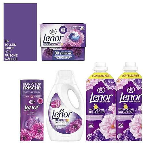 6tlg. Set: Wohlfühl Kollektion Blütentraum kompatibel mit 2 x1400ml Weichspüler 112WL + Color-Waschmittel flüssg + Wäscheparfüm + Wäschepods + Cotton Tote Bag in Lila
